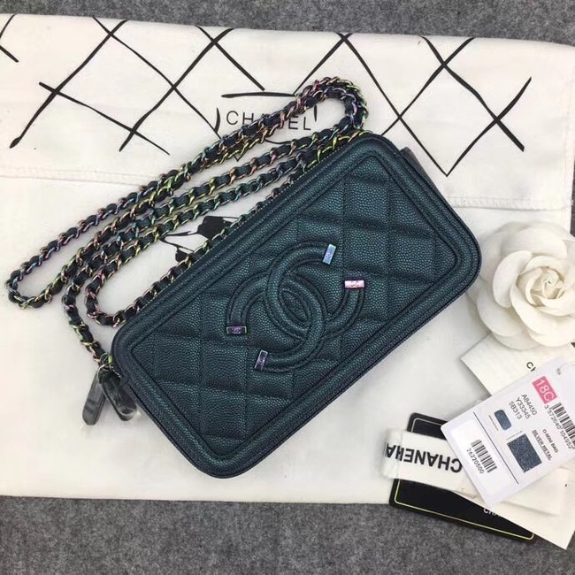 Chanel Classic Clutch with Chain Grained Calfskin & silver-Tone Metal A84450 green