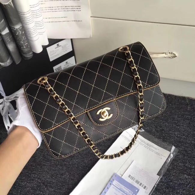 Chanel Flap Shoulder Bags Leather CF B1112 black gold chain