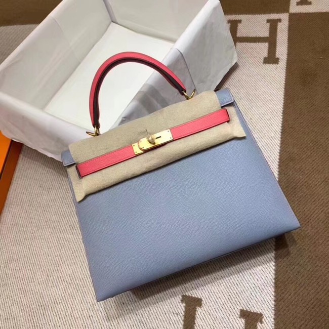 Hermes Kelly 28cm Shoulder Bags Epsom Leather KL28 blue&Pink