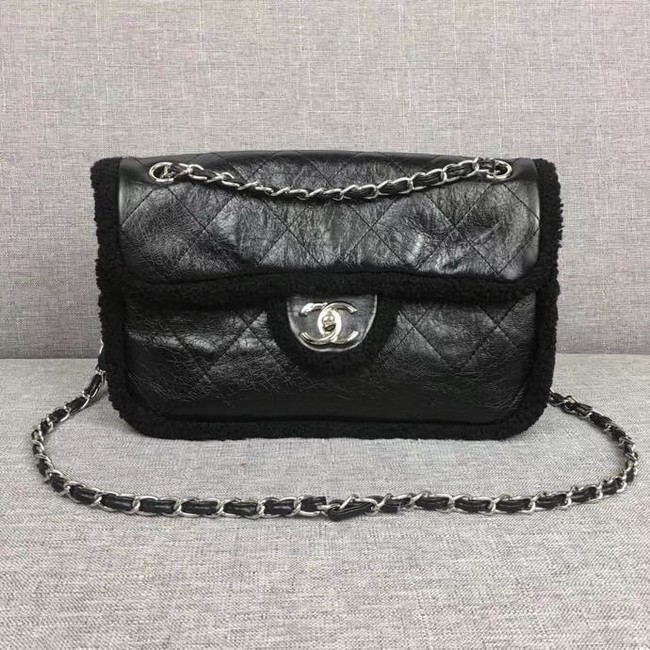 Chanel Flap Bag Shearling Lambskin & silver-Tone Metal 3378 black