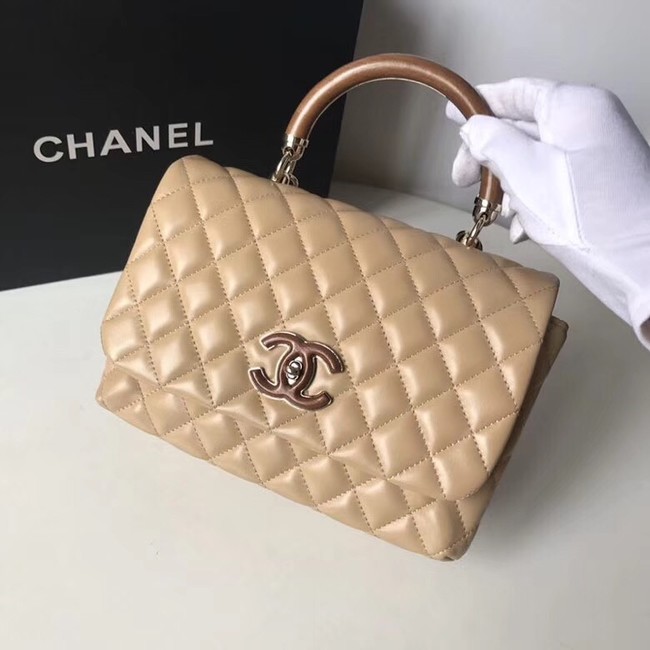 Chanel Flap Bag with Top Handle Gold-Tone Metal A57342 Beige