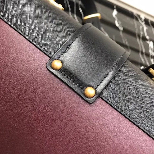 Prada Cahier leather bag 1BD045 Burgundy&black