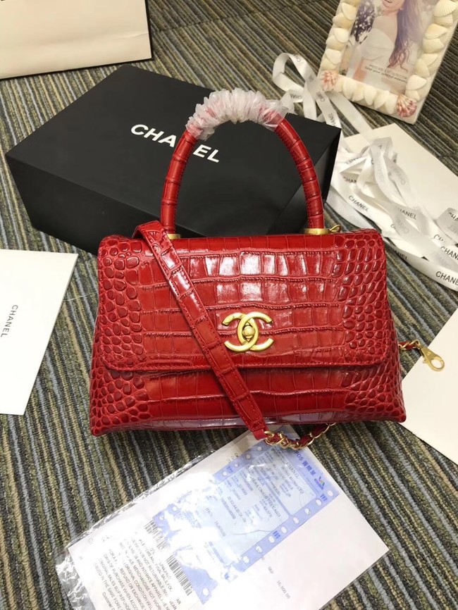 Chanel flap bag with top handle A93737 red