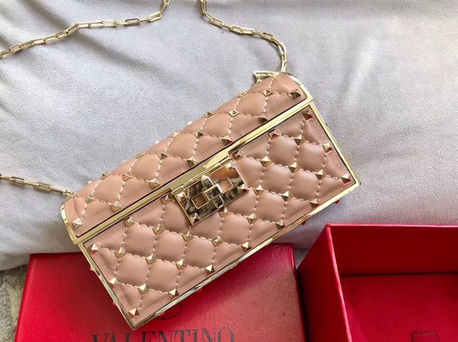 VALENTINO Rockstud quilted leather cross-body bag 0702 apricot