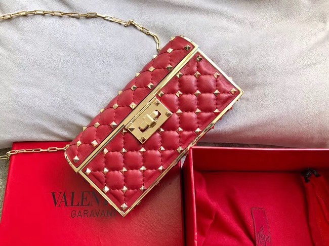 VALENTINO Rockstud quilted leather cross-body bag 0702 red