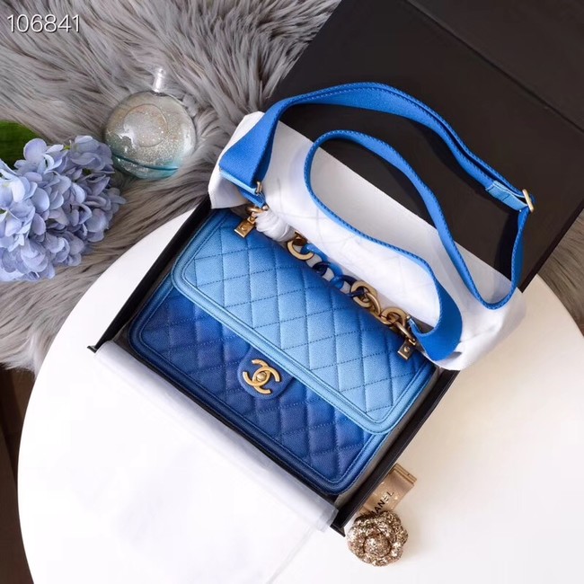 Chanel flap bag Grained Calfskin Resin & Gold-Tone Metal AS0062 blue