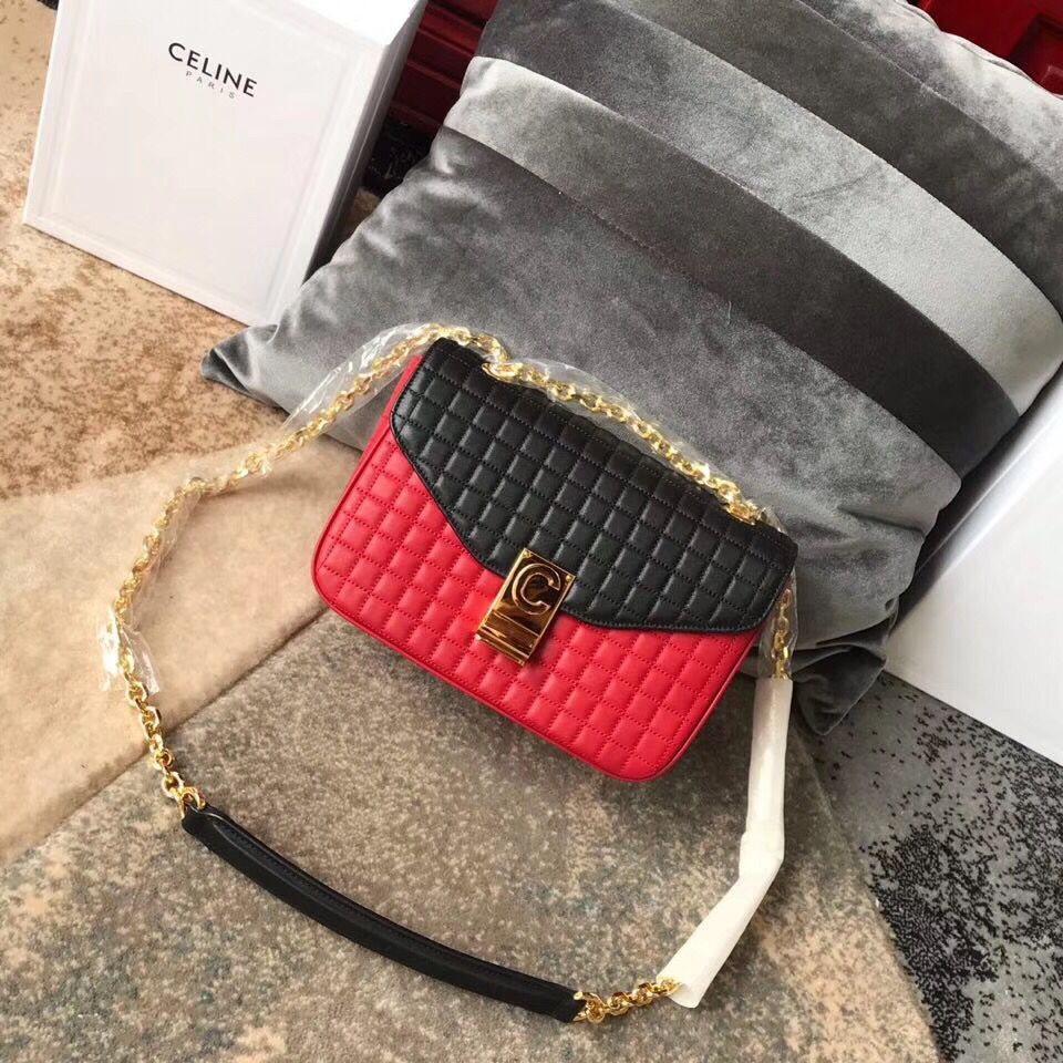 Celine Original Leather Shoulder Bag 187253 Red&Black