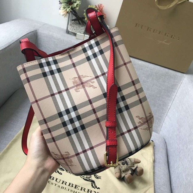 BURBERRY Banner small vintage check and leather tote Bag 9657 red