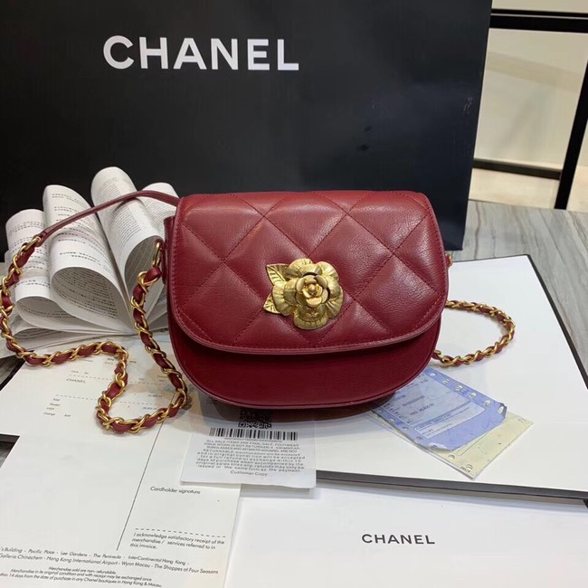 Chanel Lambskin & Gold-Tone Metal bag A57910 red