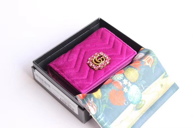 Gucci velvet card case with Double G and crystals 499783 blue
