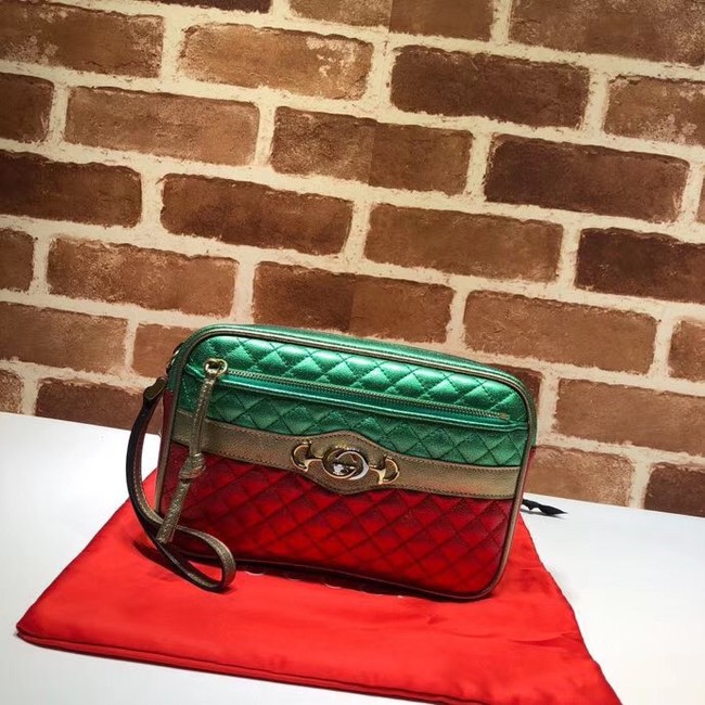 Gucci Calfskin Leather Clutch bag 447632 red&Gold&Green