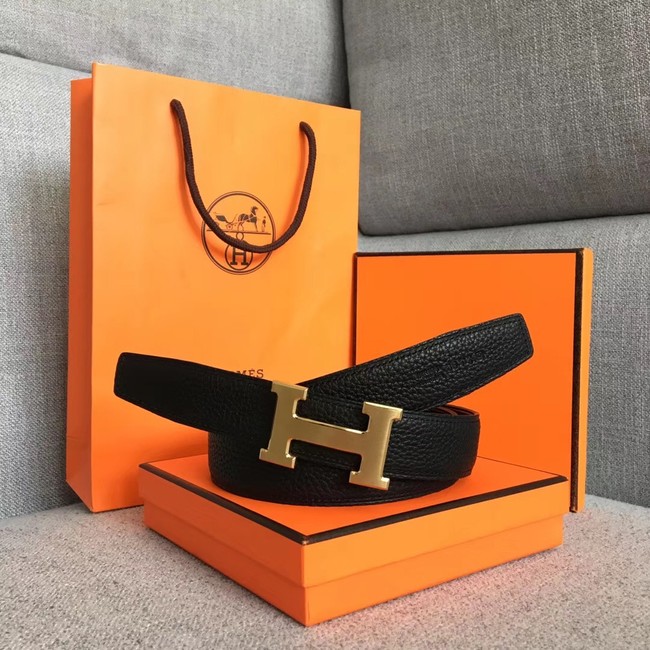 Hermes original togo 2 belt buckle & Reversible leather strap 32 mm H06454 black gold plated metal