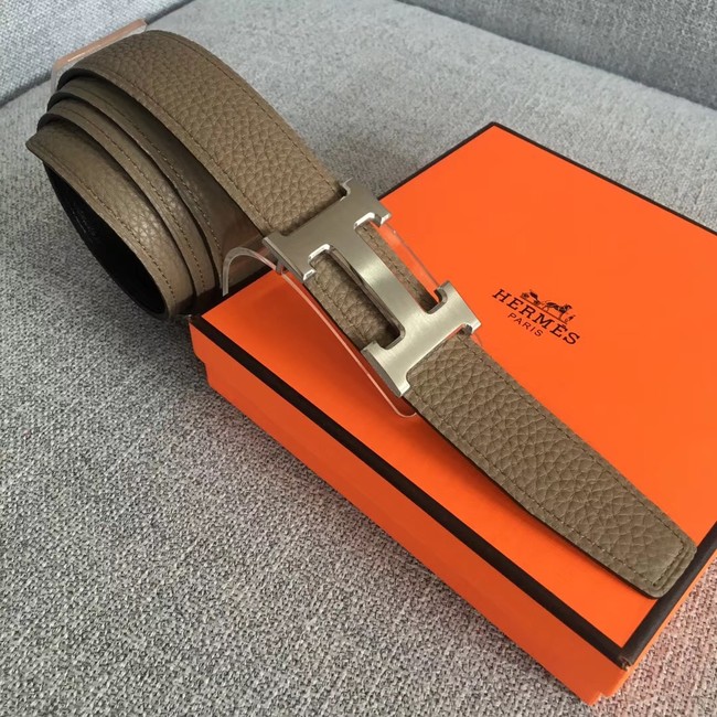 Hermes original togo 2 belt buckle & Reversible leather strap 32 mm H06454 grey  gold plated metal 
