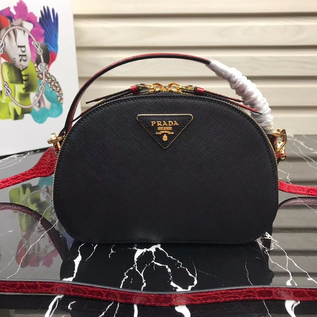 Prada Odette Saffiano leather bag 1BH123 black&red