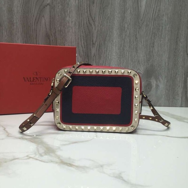 VALENTINO Rockstud leather camera cross-body bag 2856 Black&red&white