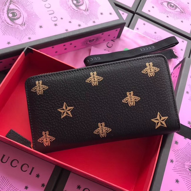 Gucci Bee Star leather zip around wallet 495062 black