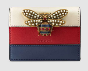 Gucci Queen Margaret leather card case 476072 White& hibiscus red&blue leather
