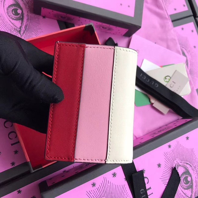 Gucci Queen Margaret leather card case 476072 pink&White& hibiscus red