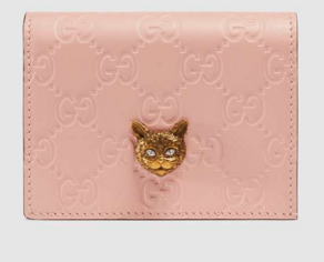 Gucci Signature card case with cat 548057 Pink