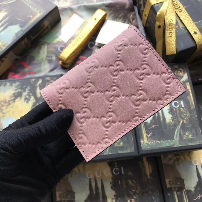 Gucci Signature card case with cat 548057 Pink