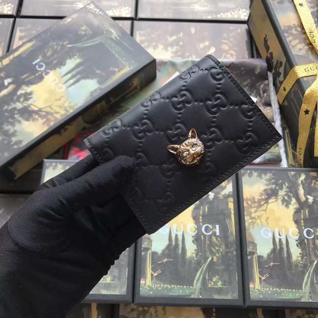 Gucci Signature card case with cat 548057 black