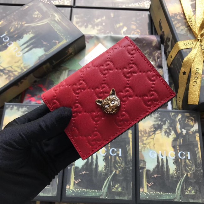 Gucci Signature card case with cat 548057 red