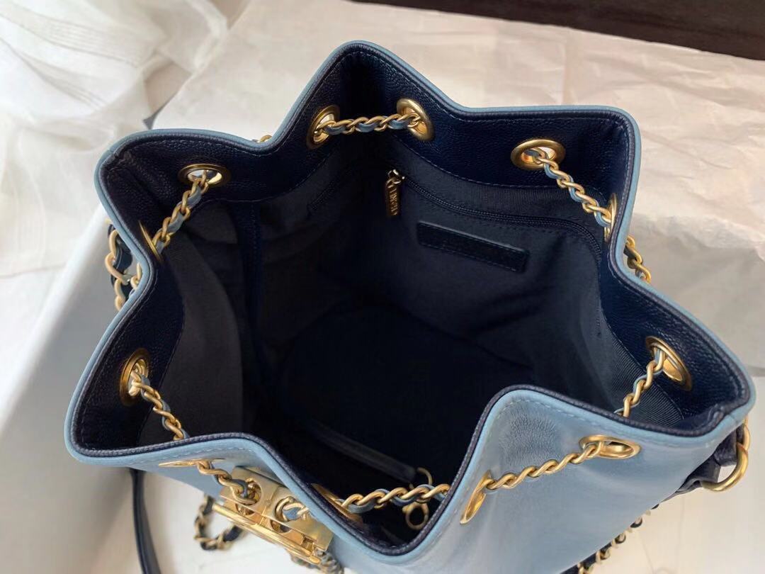 Chanel drawstring bag Calfskin & Gold-Tone Metal AS0373 blue
