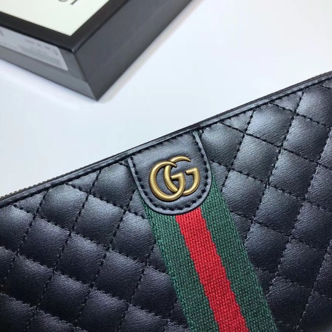 Gucci Leather zip around wallet with Double G 536450 Black