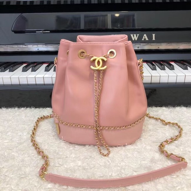 Chanel drawstring bag Calfskin & Gold-Tone Metal AS0373 pink