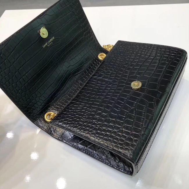 SAINT LAURENT Kate croc-embossed leather shoulder bag 474366 black
