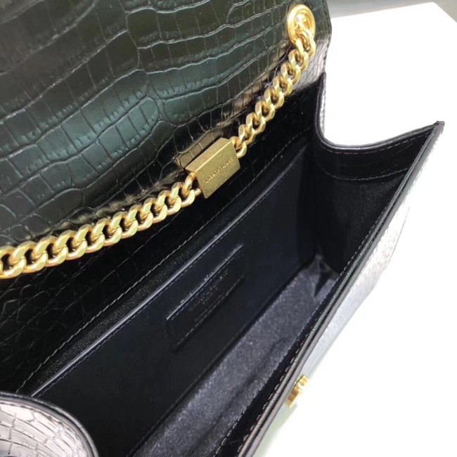 SAINT LAURENT Kate croc-embossed leather shoulder bag 474366 black