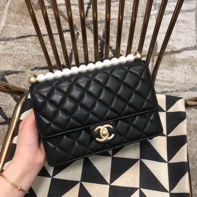 Chanel Flap Shoulder Bag Sheepskin Leather 77399 black