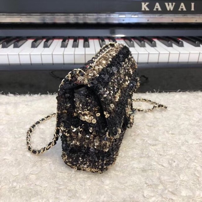 Chanel flap bag equins Lambskin gold-Tone Metal AS0195 black