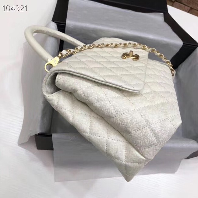 Chanel original Caviar leather flap bag top handle A92292 white&Gold-Tone Metal