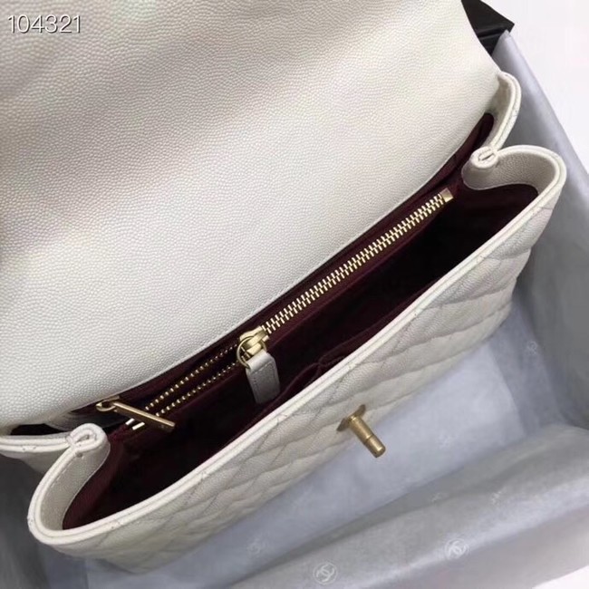Chanel original Caviar leather flap bag top handle A92292 white&Gold-Tone Metal