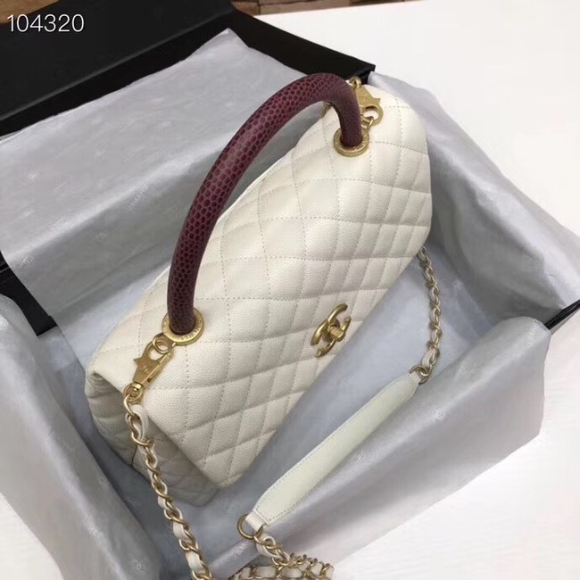 Chanel original Caviar leather flap bag top handle B92292 white&Gold-Tone Metal