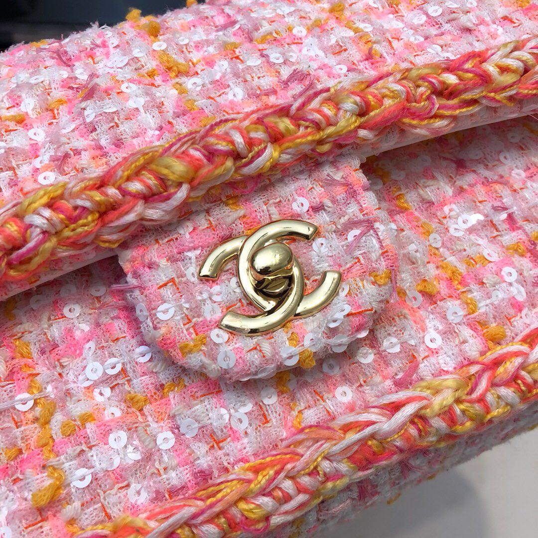Chanel classic handbag Tweed Braid & Gold-Tone Metal A01112-6 pink