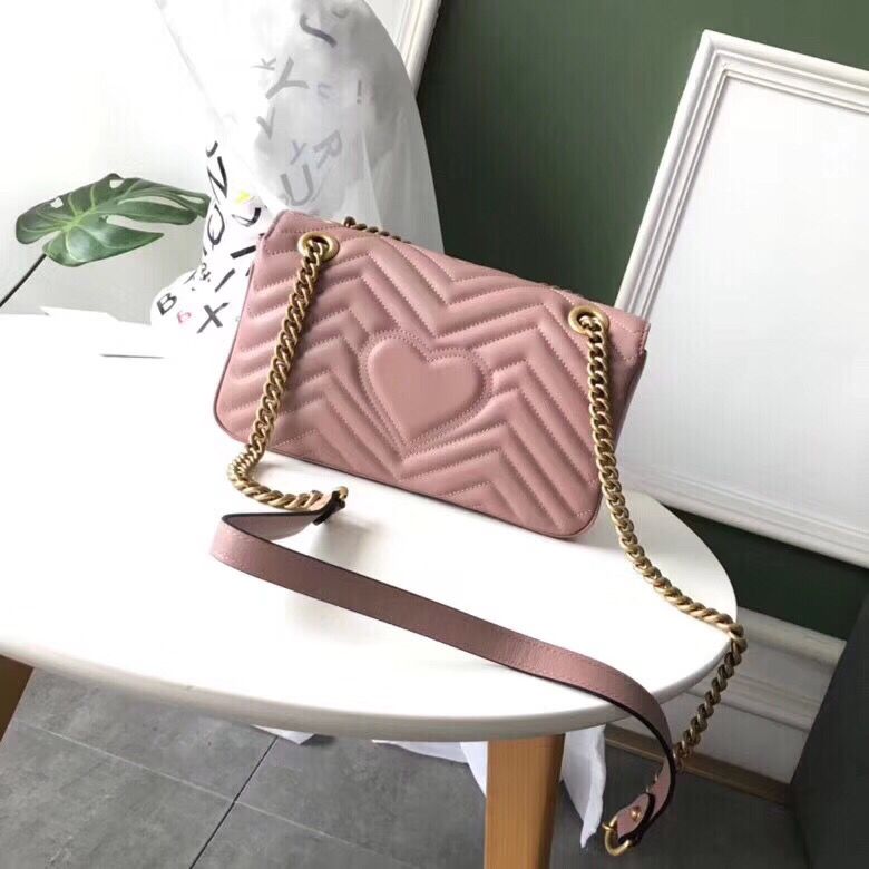 Gucci GG Marmont Original Leather small matelasse shoulder bag 443497 pink 