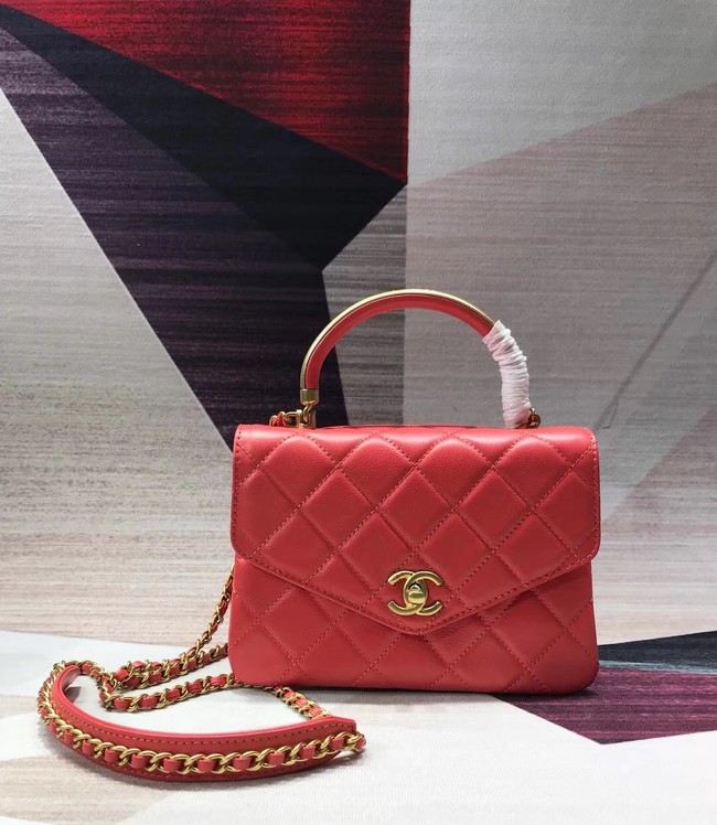 Chanel Sheepskin & gold-Tone Metal small Tote Bag AS0625 red
