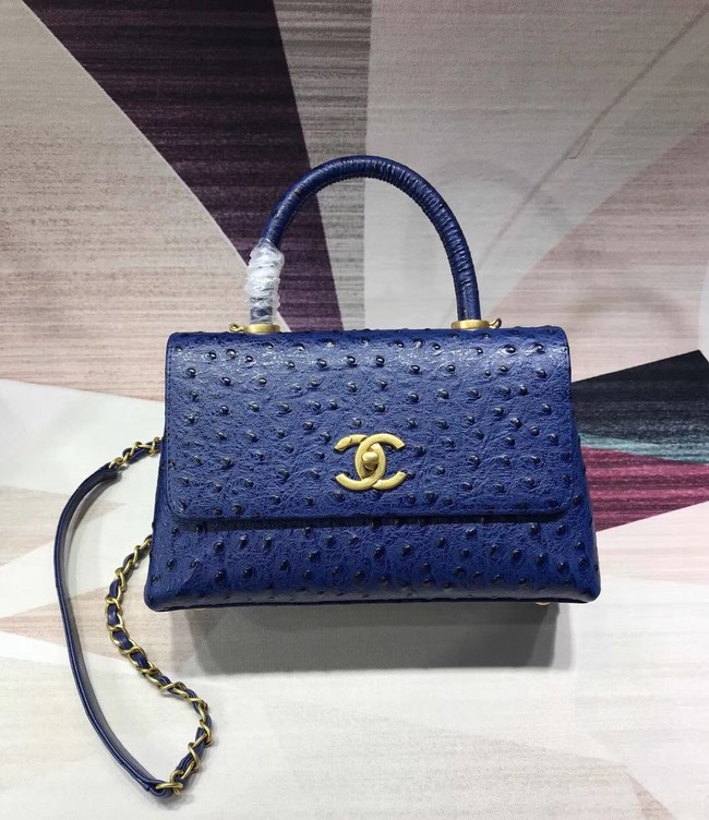 Chanel flap bag with top handle B93737 blue