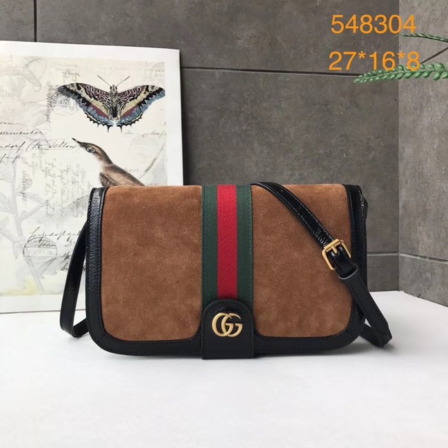 Gucci Ophidia GG Supreme small suede shoulder bag 548304 brown