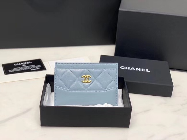 Chanel classic card holder Calfskin & Gold-Tone Metal A31510 light blue