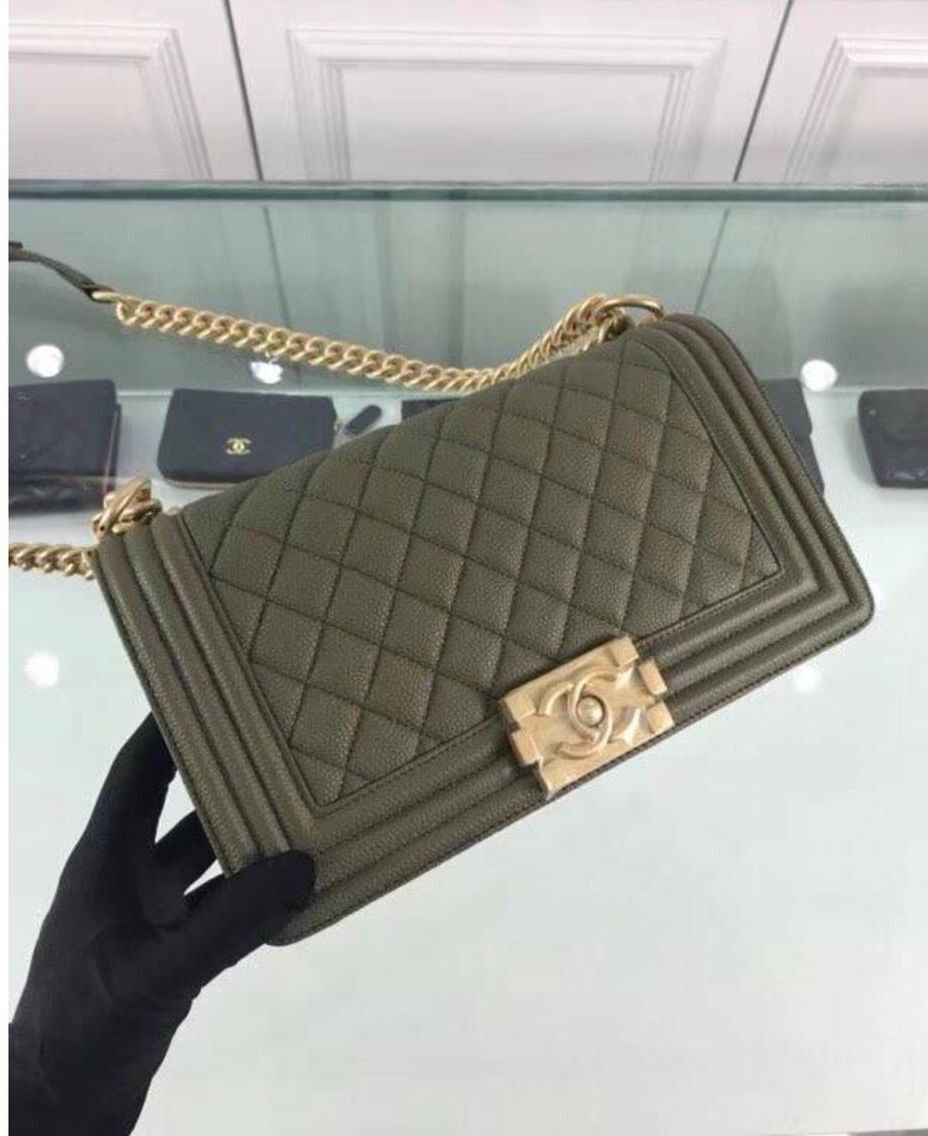 Chanel Leboy Original Calfskin leather Shoulder Bag Dark Green A67086 Gold