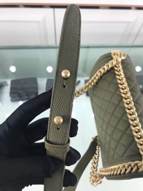 Chanel Leboy Original Calfskin leather Shoulder Bag Dark Green A67086 Gold 