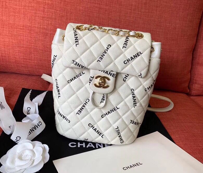 Chanel Sheepskin Leather Backpack A91121 white