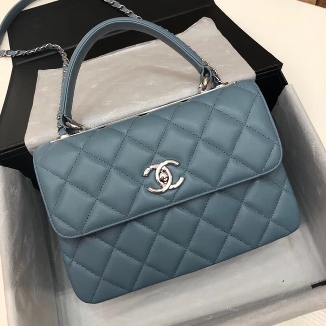 Chanel CC original lambskin top handle flap bag 92236 blue&silver-Tone Metal