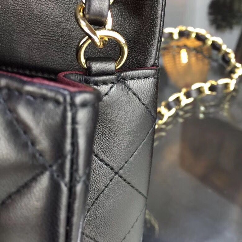 Chanel Classic MINI Flap Bag Original Sheepskin Leather A1115 Black Gold Chain