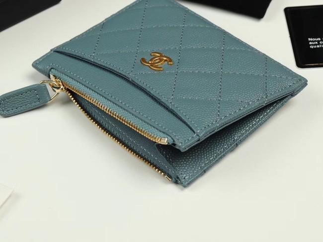 Chanel classic card holder Grained Calfskin & Gold-Tone Metal A84105 sky blue