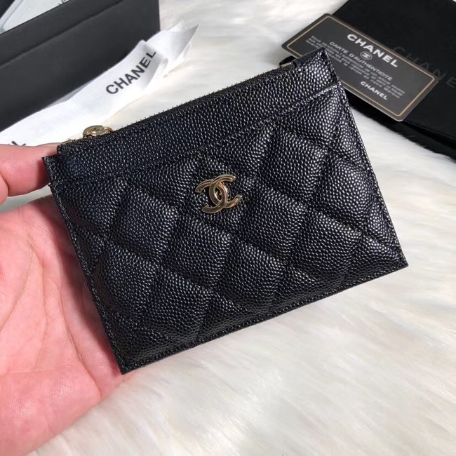 Chanel classic card holder Grained Calfskin & Gold-Tone Metal A84105 black