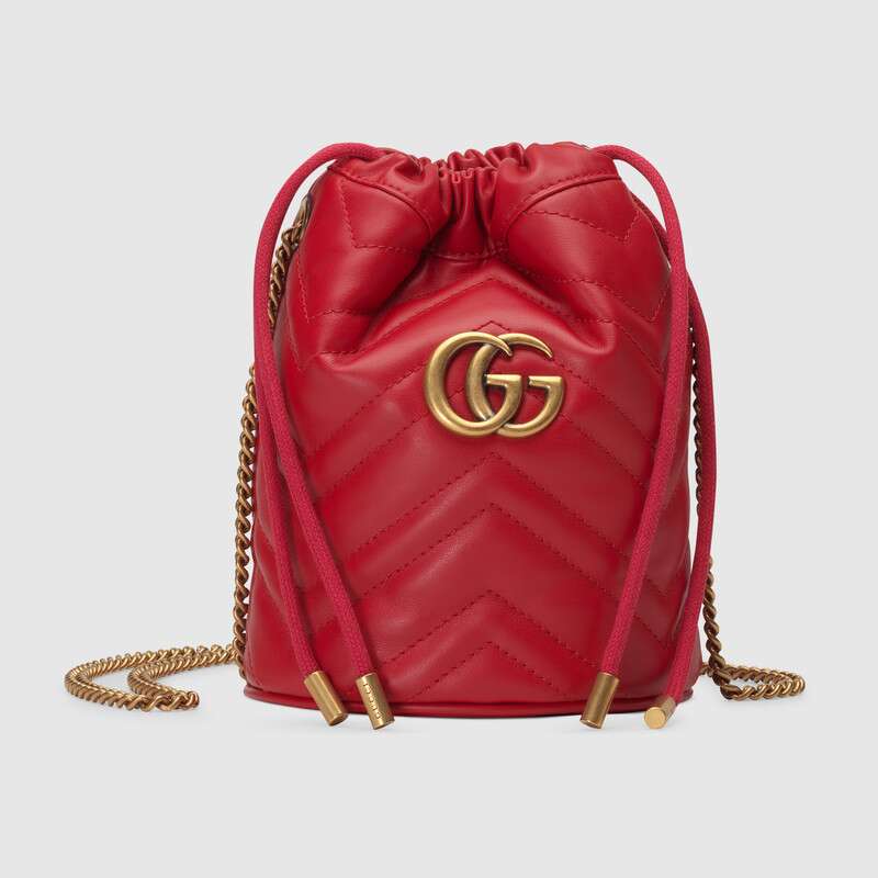 Gucci GG Marmont mini bucket bag 575163 Hibiscus red